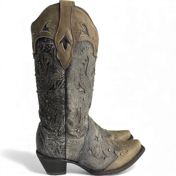 Corral Leather Studded Western Cowgirl Cowboy Snip Toe Boots Women's 9 M - Picture 2 of 15
